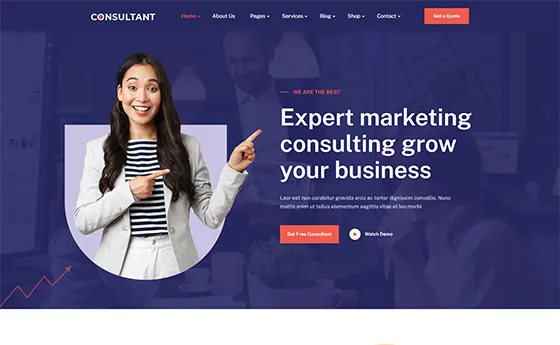Marketing consultancy website with a cut-out portrait hero