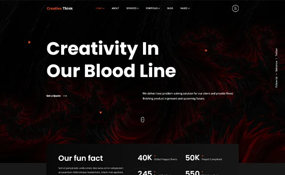Creative studio website with a dark hero and results band